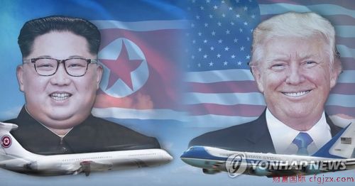 资料图片：金正恩“苍鹰一号”（左）和特朗普“空军一号”（韩联社）