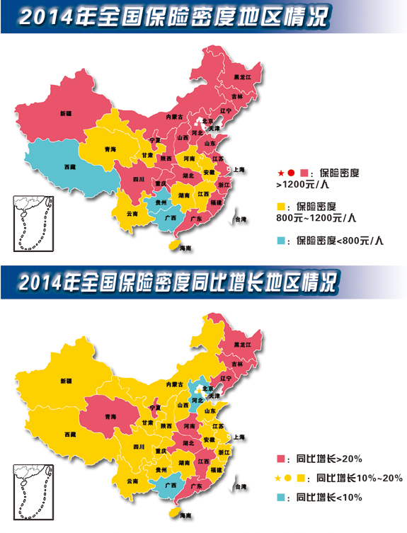 2014年全国保险密度地区情况