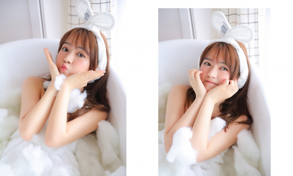 浴缸裹胸兔女郎美女脸色红润大眼迷人嘟嘴卖萌写真图片