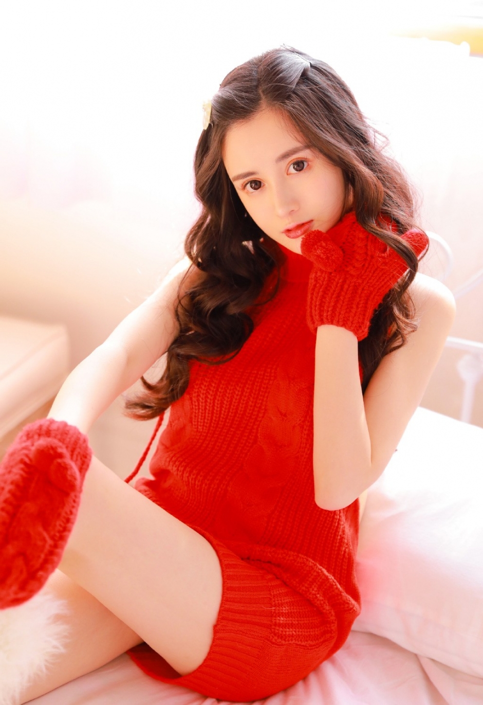 红色半裸红衣秀诱人玉背清甜小姐姐治愈系私房写真