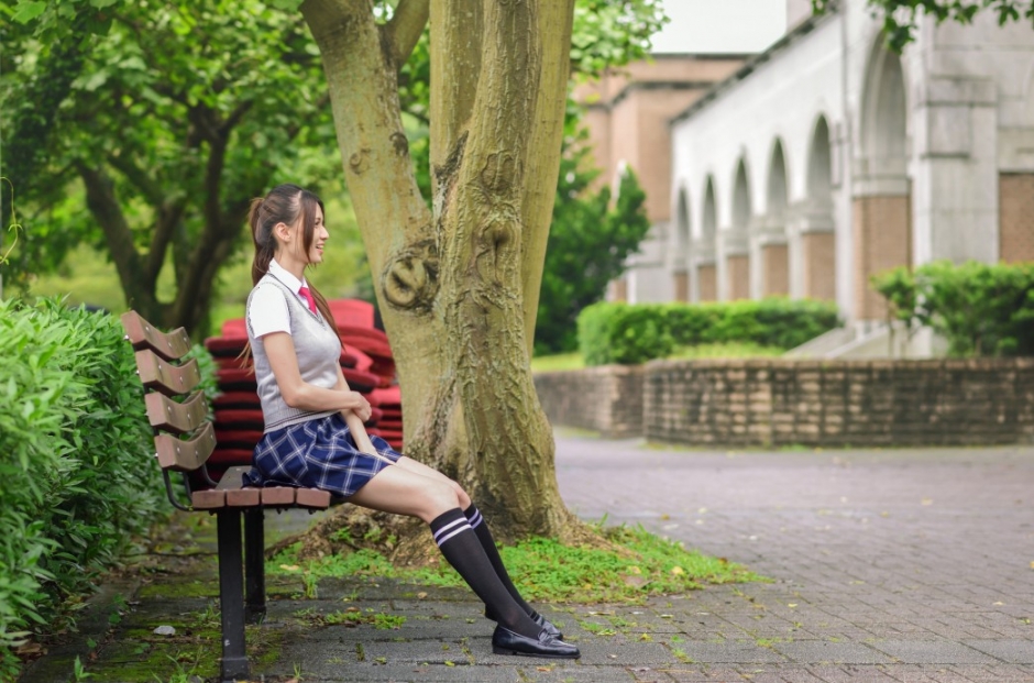 黑色过膝袜爱笑校花高挑身材日系校园制服小皮鞋图片
