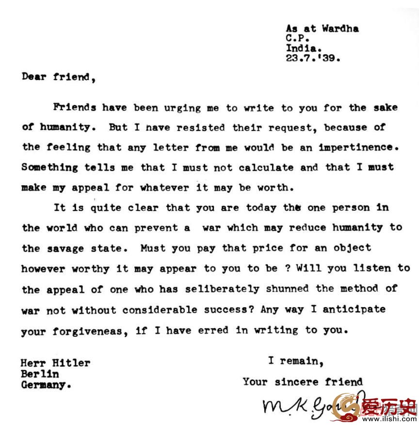 世界最著名信件曝光 甘地曾致信希特勒呼吁和平